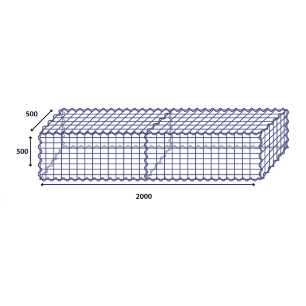 Gabion 76x76 mm Mesh, Varmförzinkat Svetsat Stål, 4 mm Tråd, 2000x500x500 mm