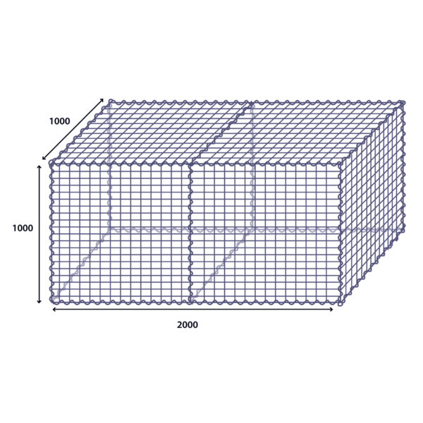 Gabion 76x76 mm Mesh, Varmförzinkat Svetsat Stål, 4 mm Tråd, 2000x1000x1000 mm