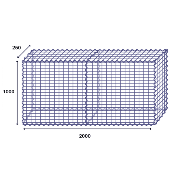 Gabion 76x76 mm Mesh, Varmförzinkat Svetsat Stål, 4 mm Tråd, 2000x1000x250 mm